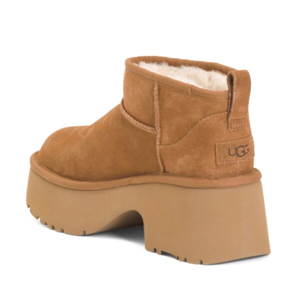 NIB UGG SUEDE CLASSIC ULTRA MINI NEW HEIGHTS BOOTS BOOTIE CHESTNUT 9 - Picture 7 of 8